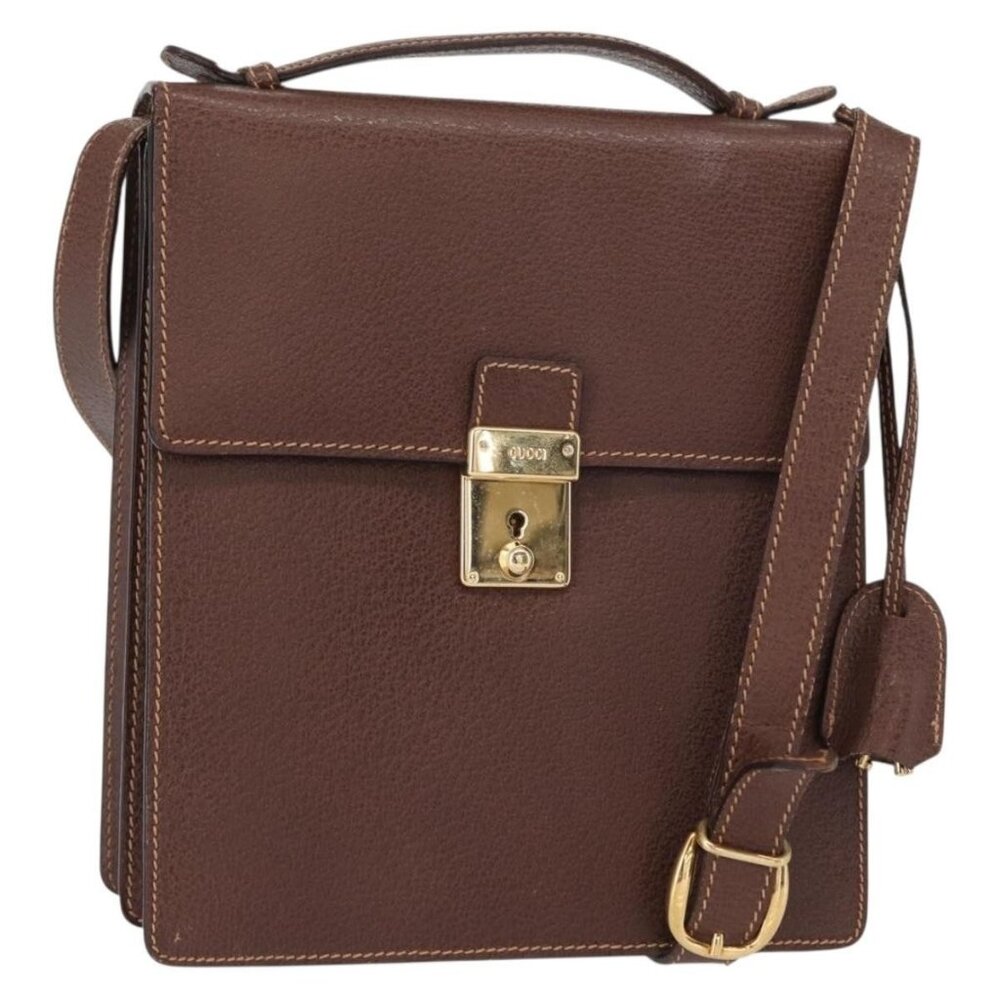 Authentic GUCCI Shoulder Bag Leather Gold Brown